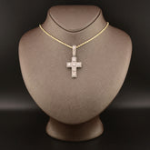 20MM 10k White Gold 2CTW Natural Baguette Diamond 6.4g Cross Pointer Charm